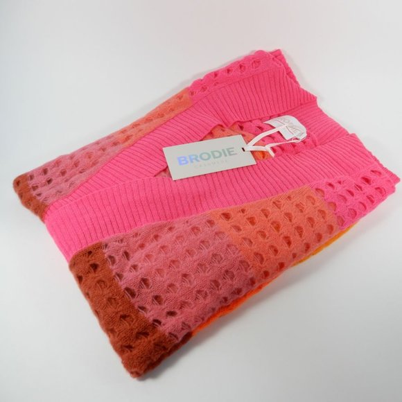BRODIE CASHMERE Sunset Pointelle Knit Stripe CARDIGAN M L Neon Pink NEW $398 - Picture 10 of 11